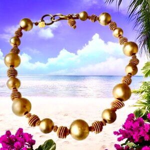 Anne Klein Vintage Gold Tone Beaded Necklace Toggle Clasp